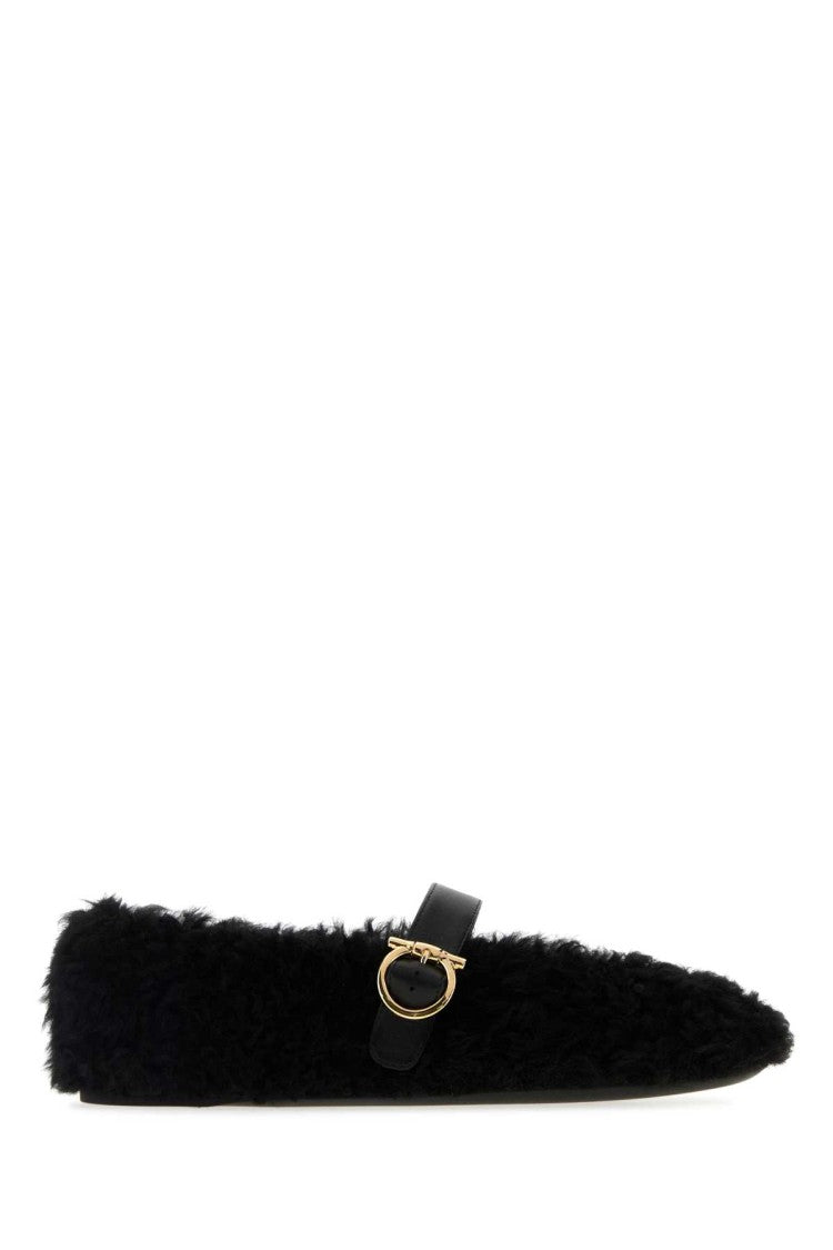 Salvatore Ferragamo Black Fur Nena Ballerinas
