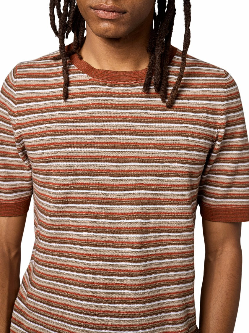 Alpha Studio Multicolor Striped Short-Sleeve Crewneck T-Shirt