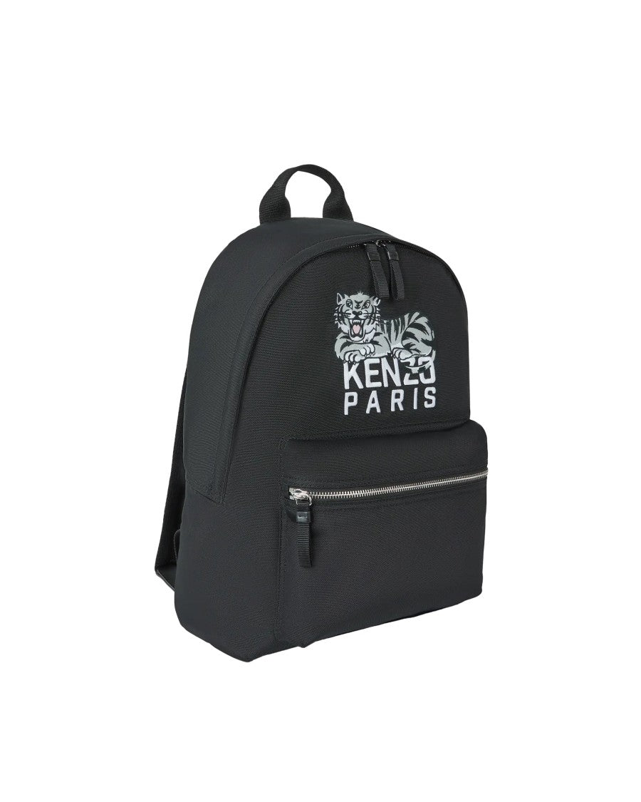 Kenzo Black Backpack With Adjustable Straps And Iconic Tiger Embroidery