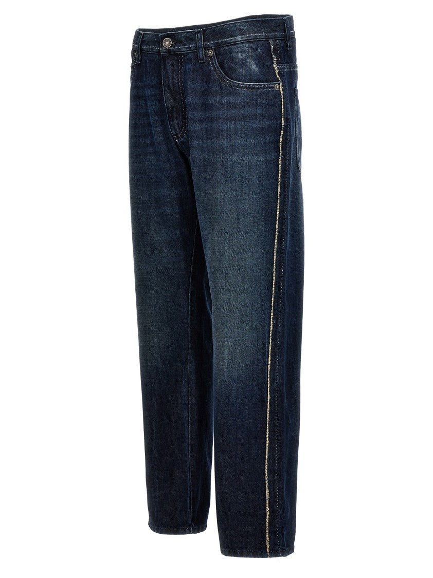 Dolce & Gabbana Dark Denim Jeans With Frayed Side Stitching
