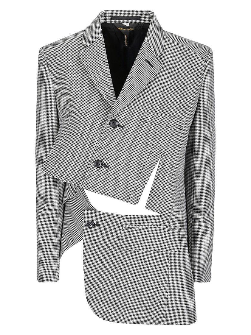 Comme Des Garçons Asymmetric Pied De Poule Blazer With Classic Collar And Distinctive Details