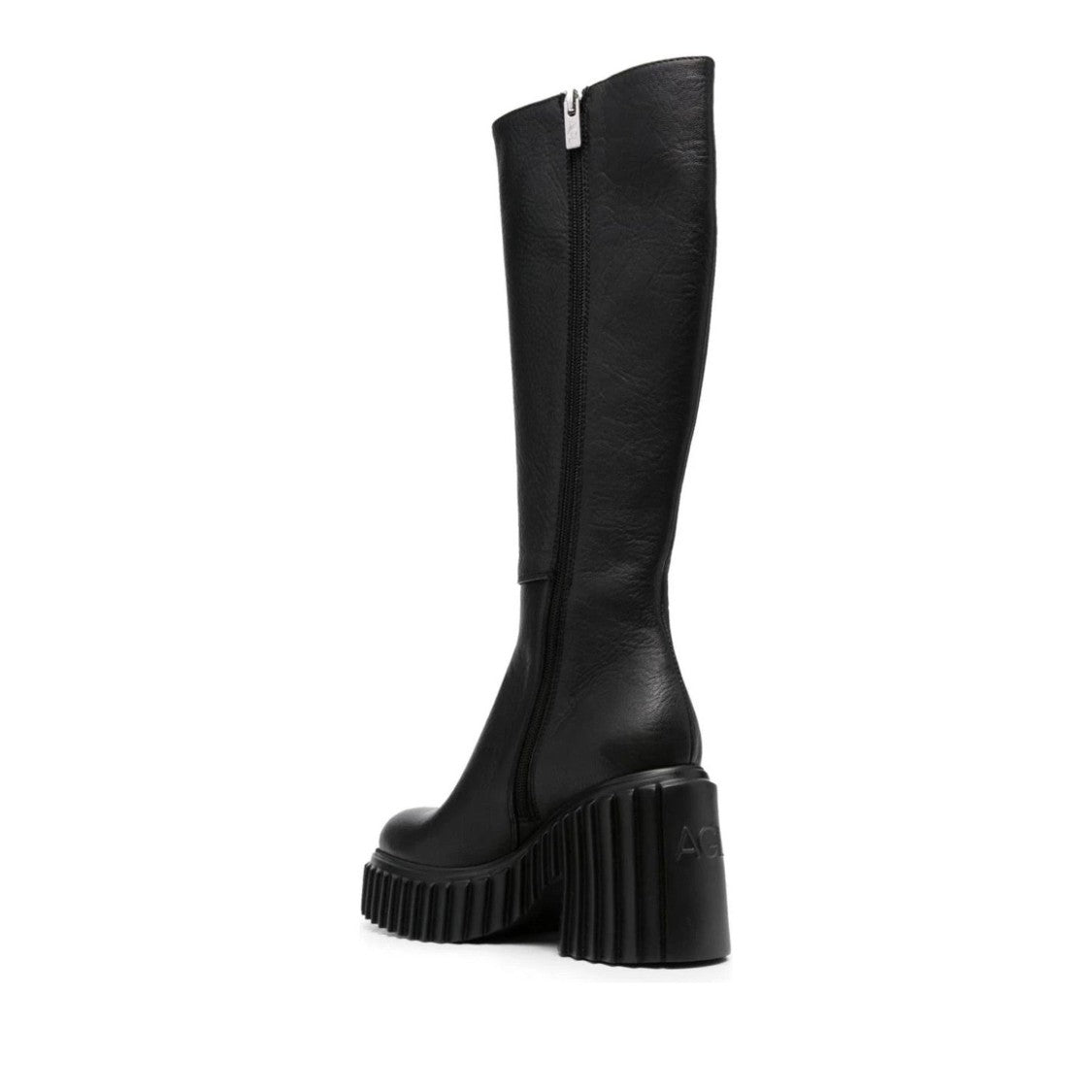 Agl Black Tiggy Goat Leather Chunky Sole Boots