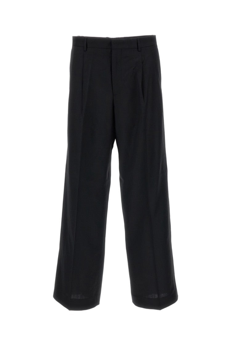 Sunflower Black Tropical Wool Pleated Wide-Leg Pants
