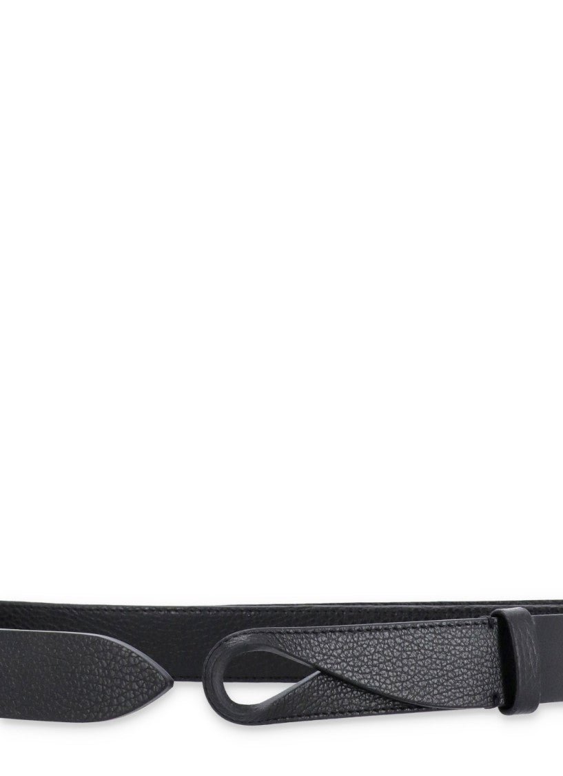 Orciani Micron Pebbled Leather Belt With Sliding Ring Closure
