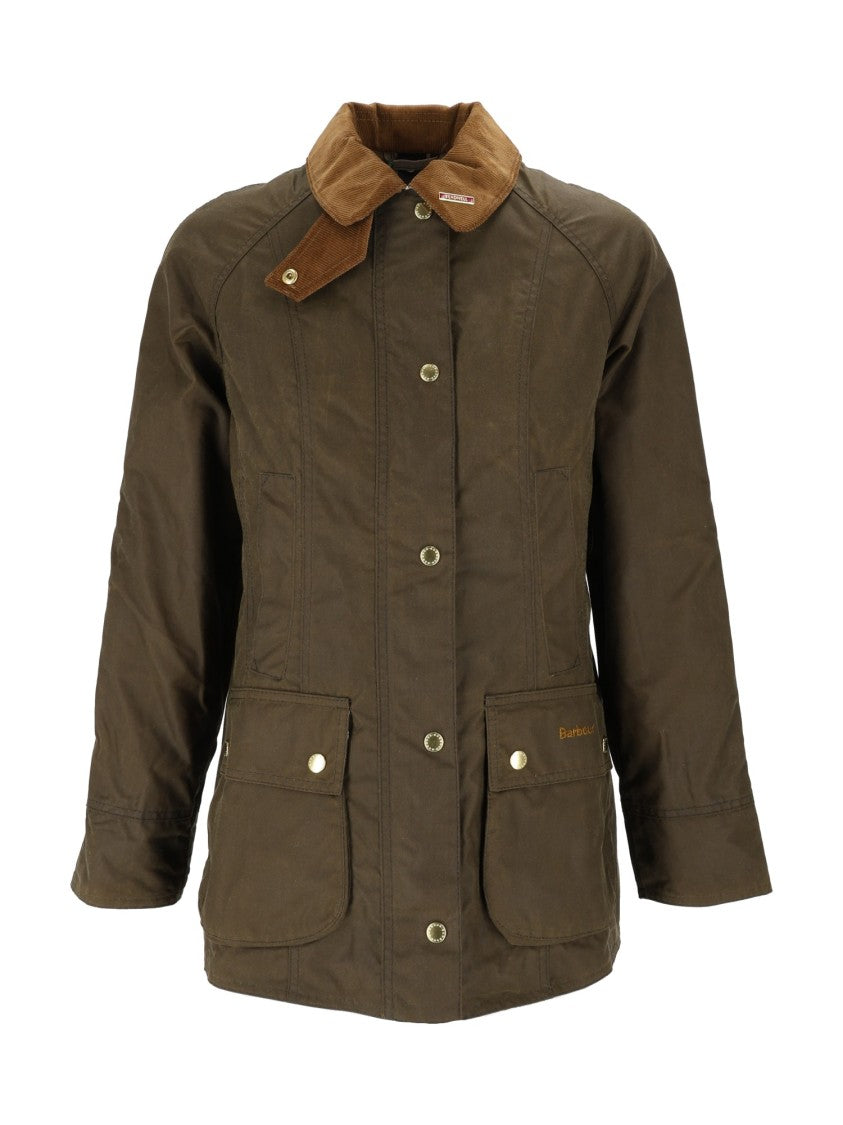 Barbour Icons Beadnell Brown Corduroy-Collar Waxed Cotton Short Jacket