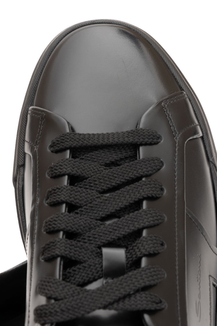 Santoni Double-Buckle Brushed Calf Leather Sneakers