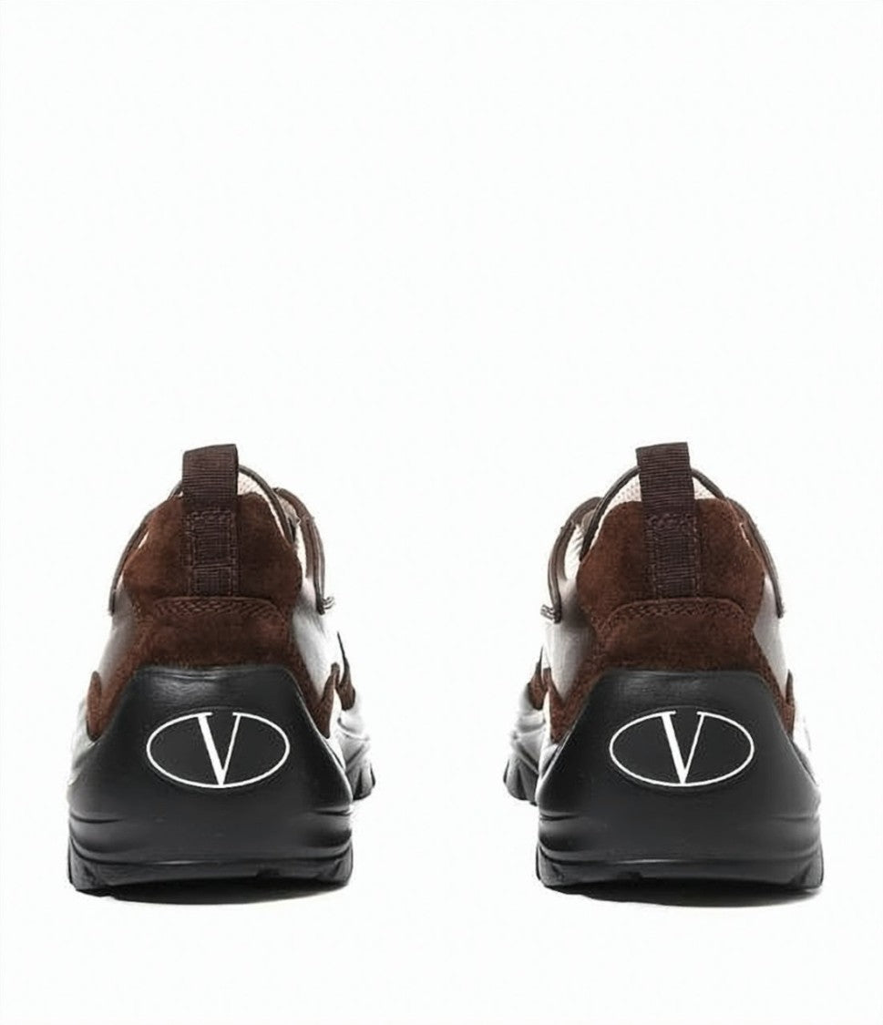 Valentino Garavani Brown Leather And Suede Sneakers