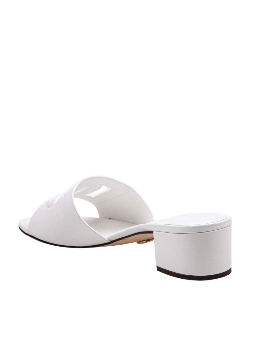 Dolce & Gabbana White Leather Mule With Dg Logo