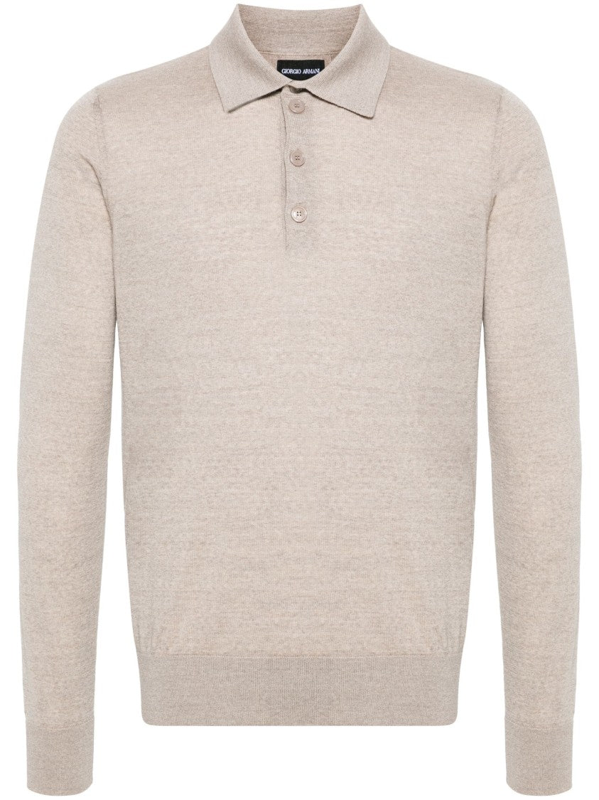 Giorgio Armani Polo Collar Wool Sweater With Fine-Knit Texture