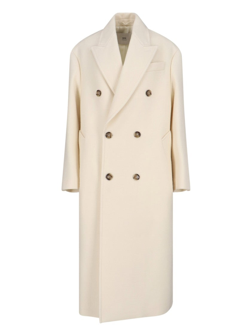 Ami Paris Double-Breasted Coat – White