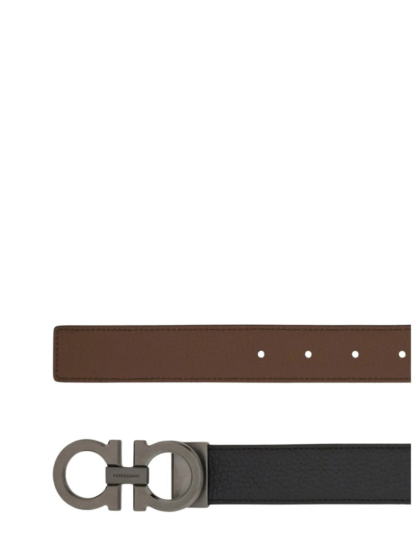 Ferragamo Reversible Black And Brown Leather Belt With Gancini Buckle