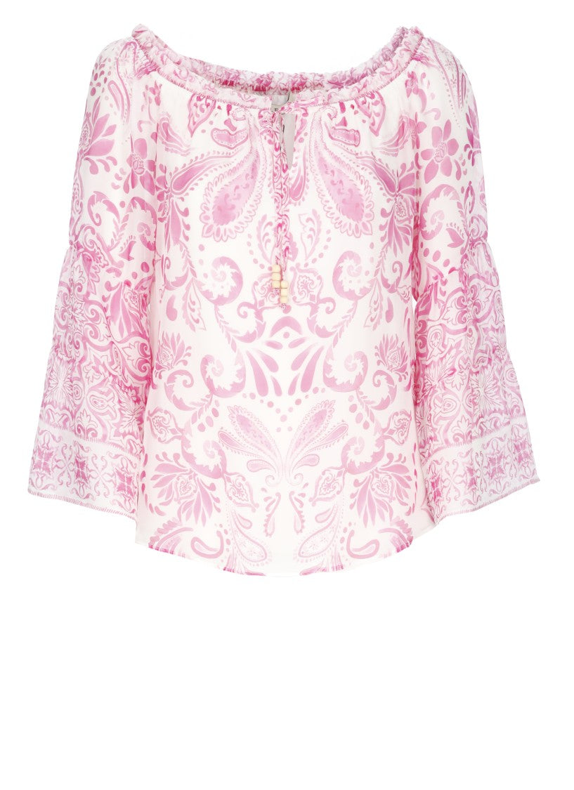 Hale Bob Intricate All-Over Patterned Pink Hale Bob Blouse