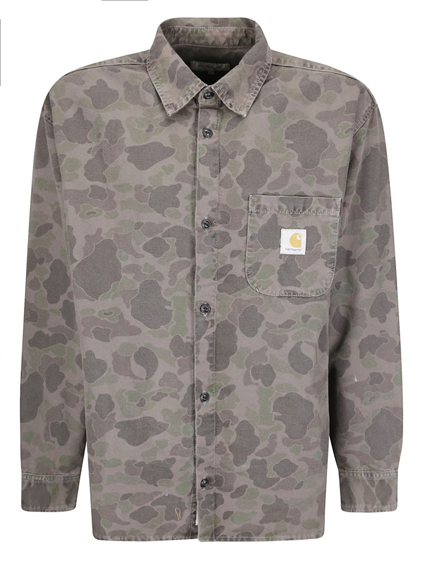Carhartt Wip Allover Camouflage Print Long Sleeve Shirt With Button-Up Front