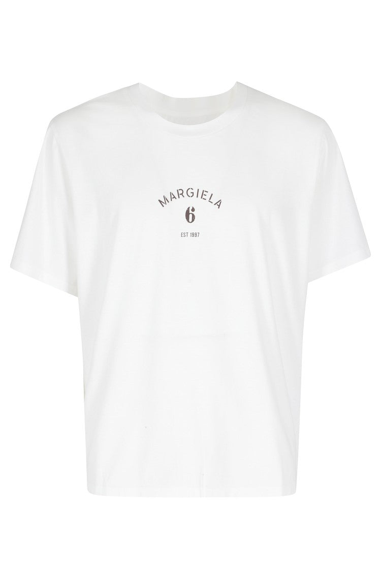 Mm6 By Maison Margiela White Logo Front-Logo Cotton T-Shirt