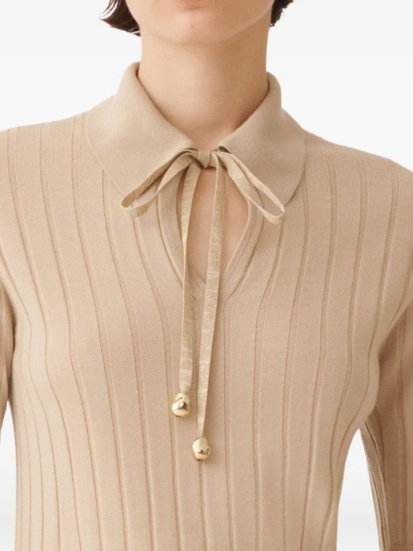 Fabiana Filippi Ribbed-Knit Polo Neck Top