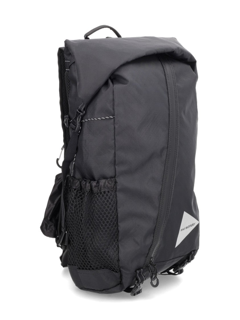 And Wander Black Polyester Ecopack Roll-Top Backpack