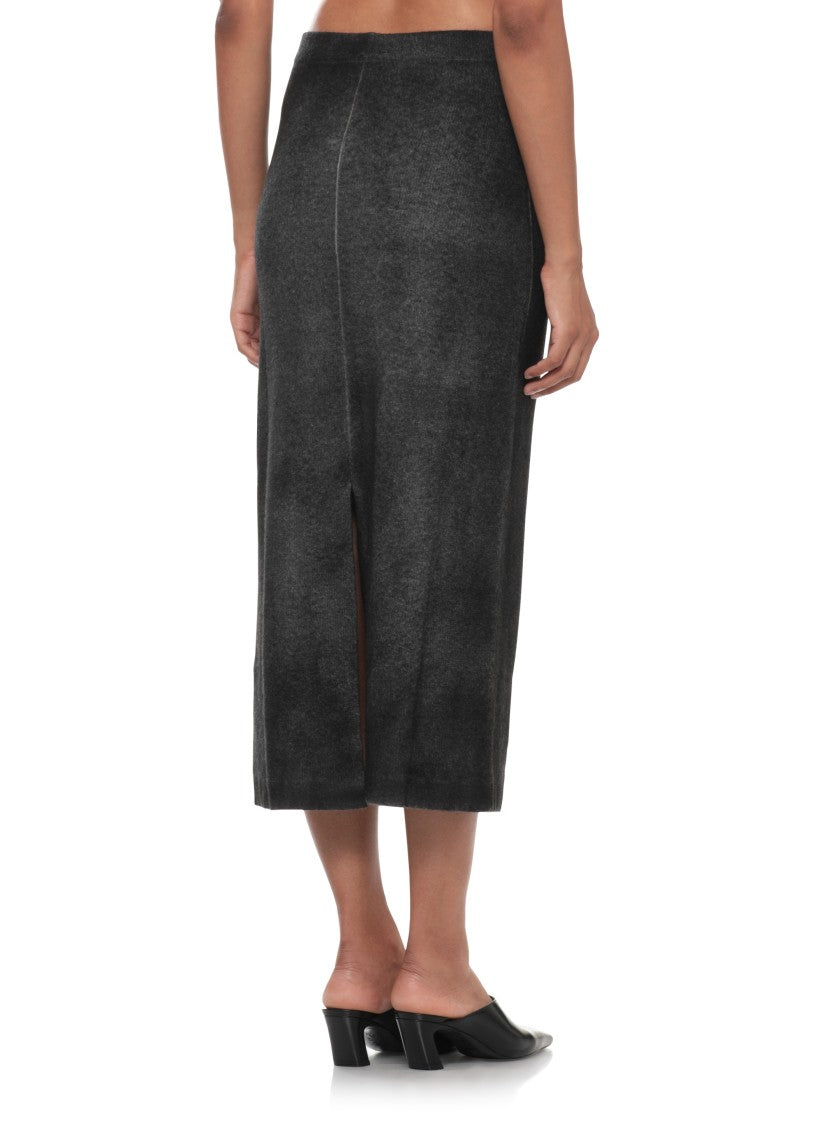 Avant Toi Black Melange Midi Skirt With Elastic Waist And Back Slit