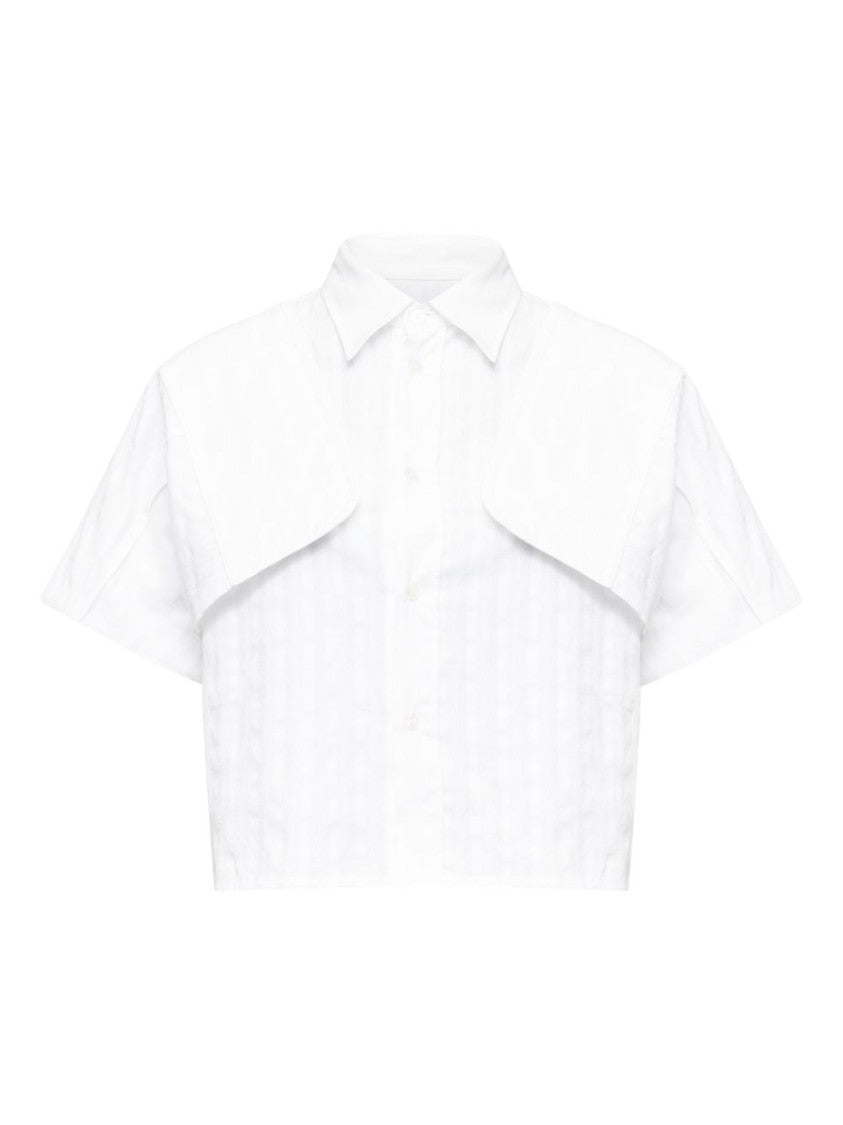 Mm6 By Maison Margiela Cropped White Shirt With Unique Overlay Detail
