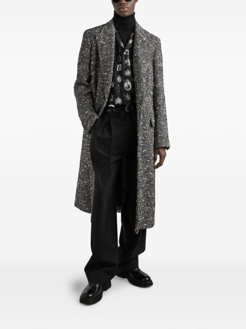 Dolce & Gabbana Herringbone Pattern Coat With Wide Lapels