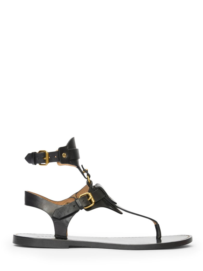 Isabel Marant Polished Black Leather Sandals With Minimalist Design