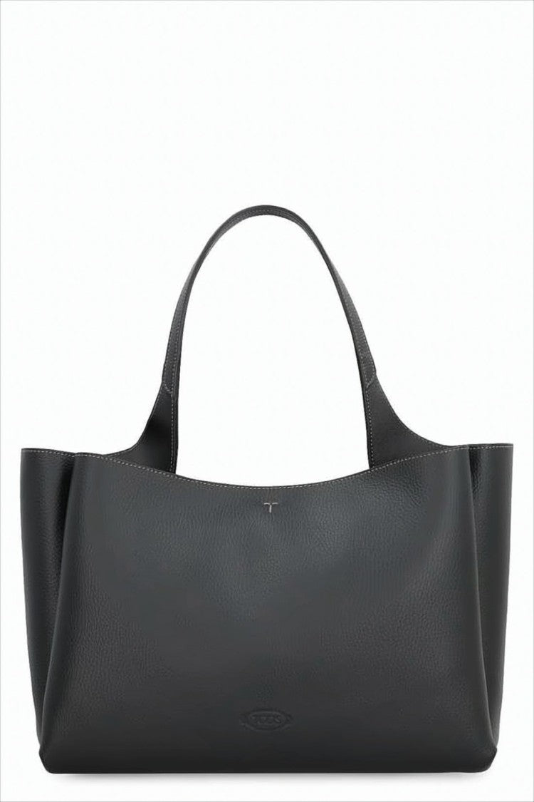 Tod's Black Leather Shoulder Bag With Metallic Accent