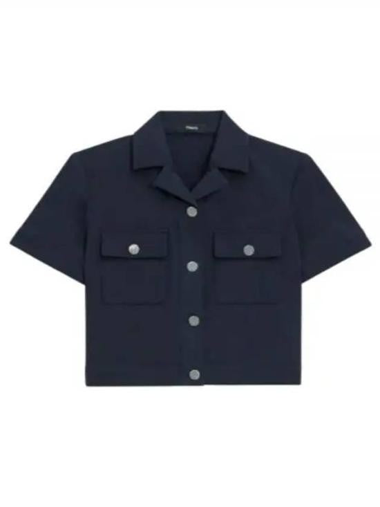 Theory Cropped Blouse With Classic Collar And Flap Pockets
