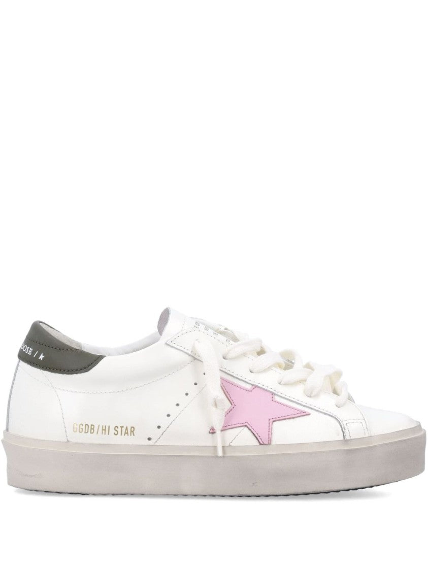 Golden Goose Branded White Leather Sneakers With Contrasting Heel
