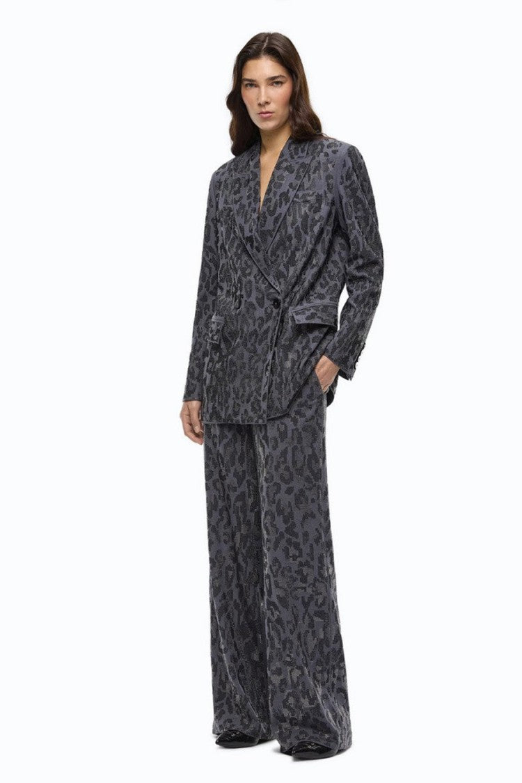 Pinko Grey Polyester-Viscose Blend Leopard-Print Trousers