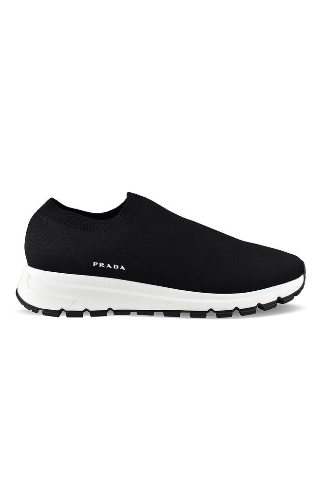 Prada Black Mesh Slip-On Sneakers With Embossed Logo