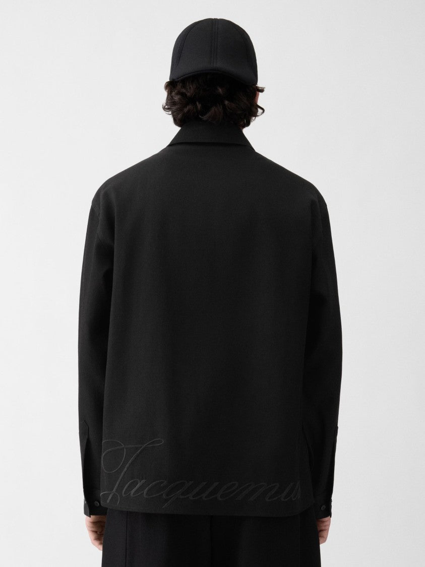Jacquemus Black Workwear Design Virgin Wool Shirt