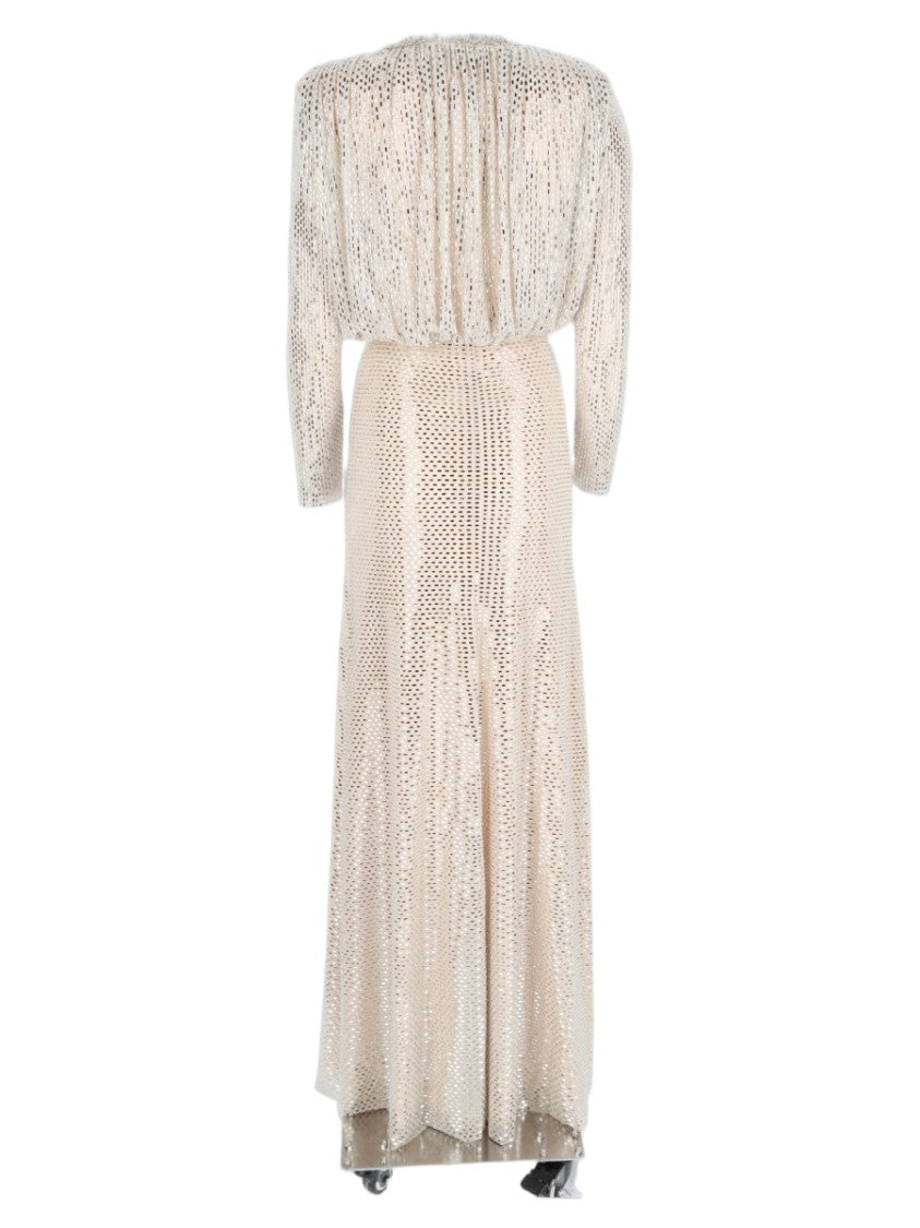 Self-Portrait Ivory Dotted V-Neck Flared Maxi Dress