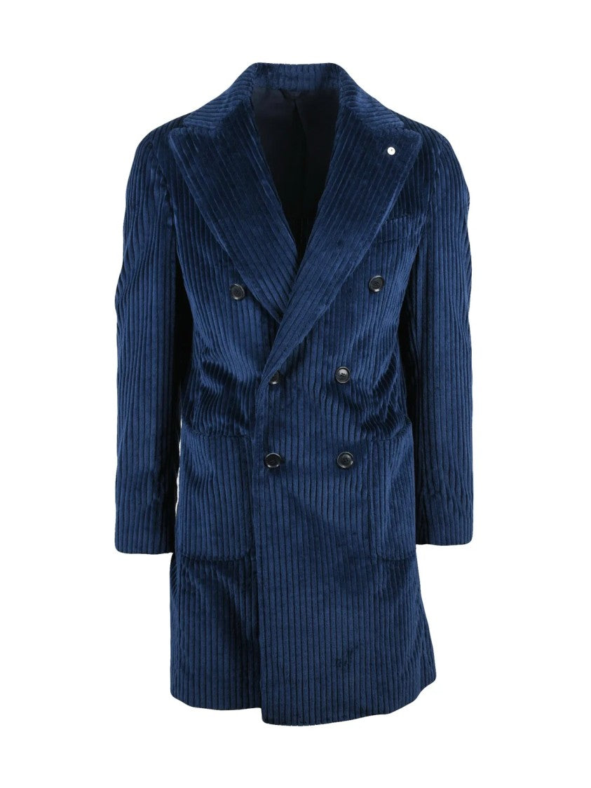 L.B.M. 1911 Blue Cotton Velvet Double-Breasted Coat