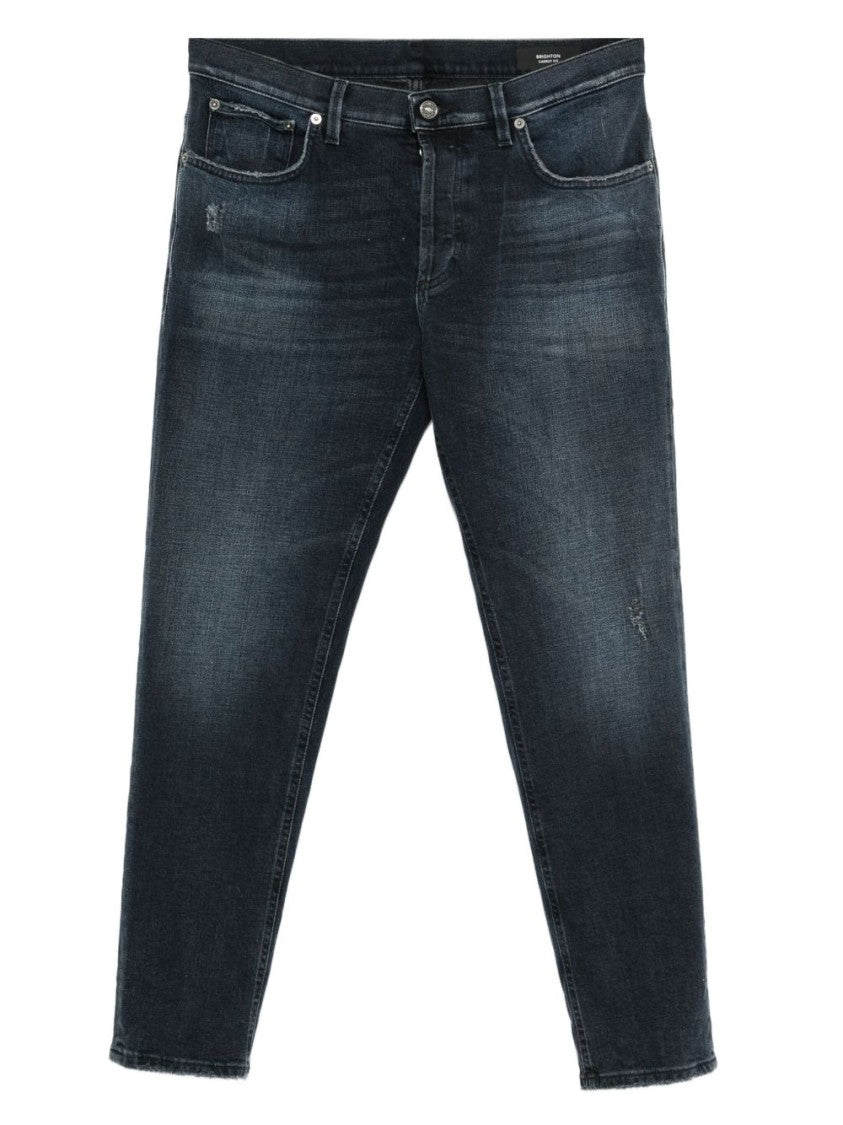 Dondup Blue Brighton Distressed Slim Cropped Straight-Leg Jeans
