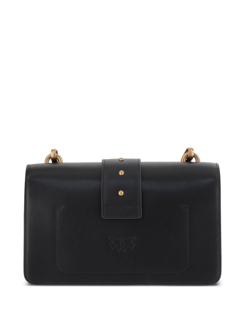Pinko Rectangular Black Handbag With Gold-Tone Bird Buckle