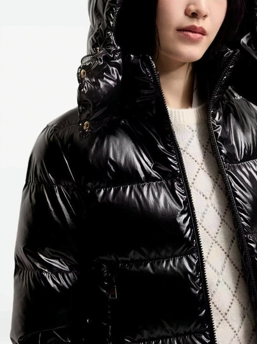 Moncler Cropped Black Puffer Jacket With High Collar And Snap Buttons