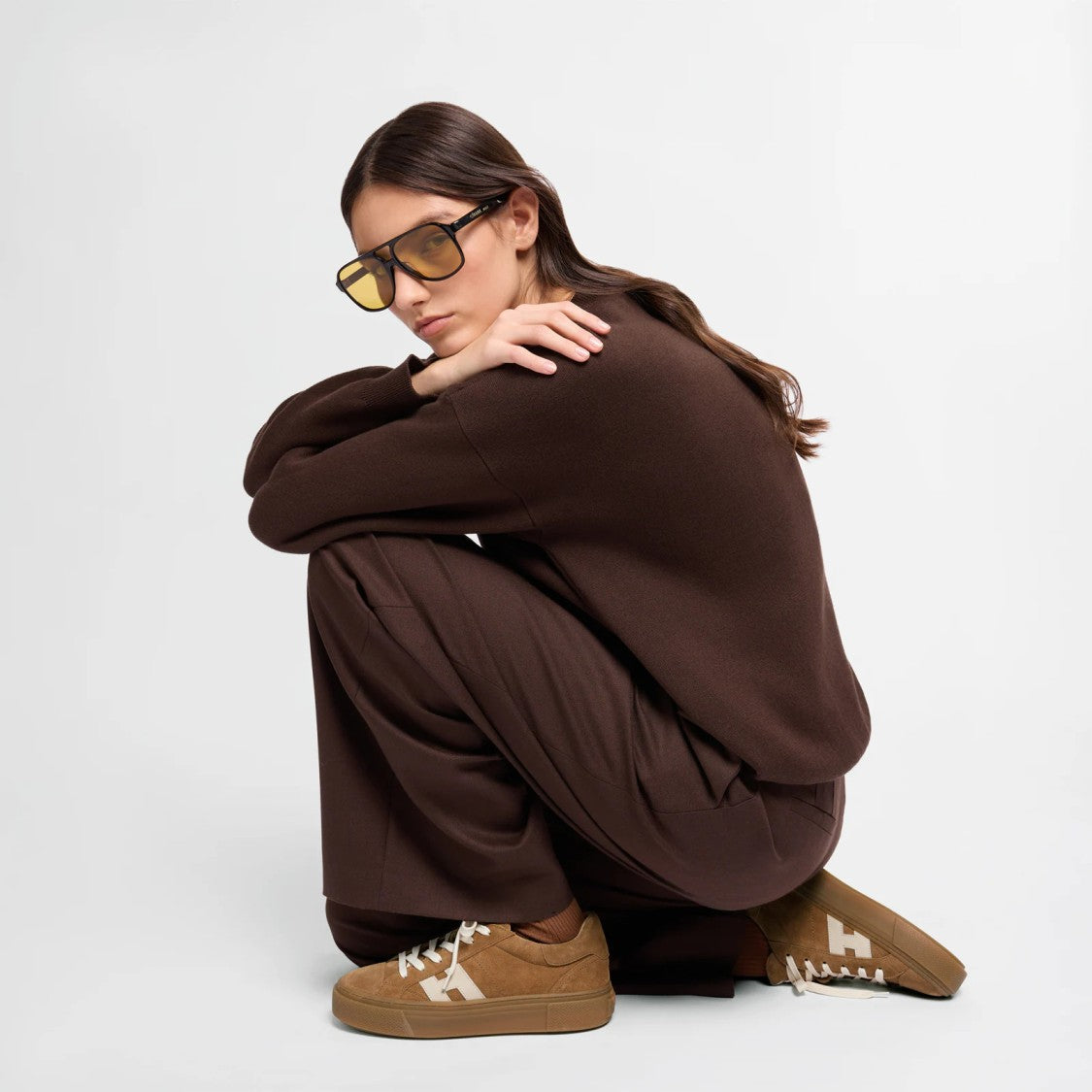 Hogan Warm Brown Suede Elevated Platform Sneakers