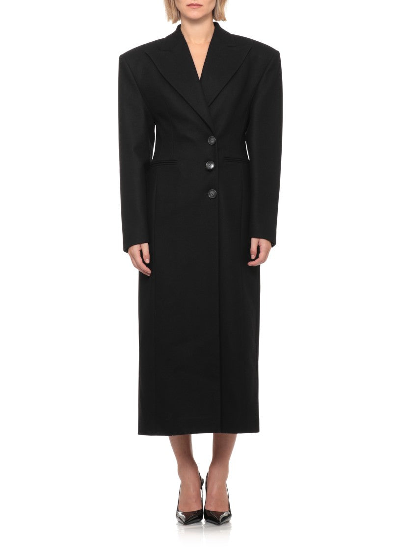 The Andamane Black Peak Lapel Tailored Wool Coat