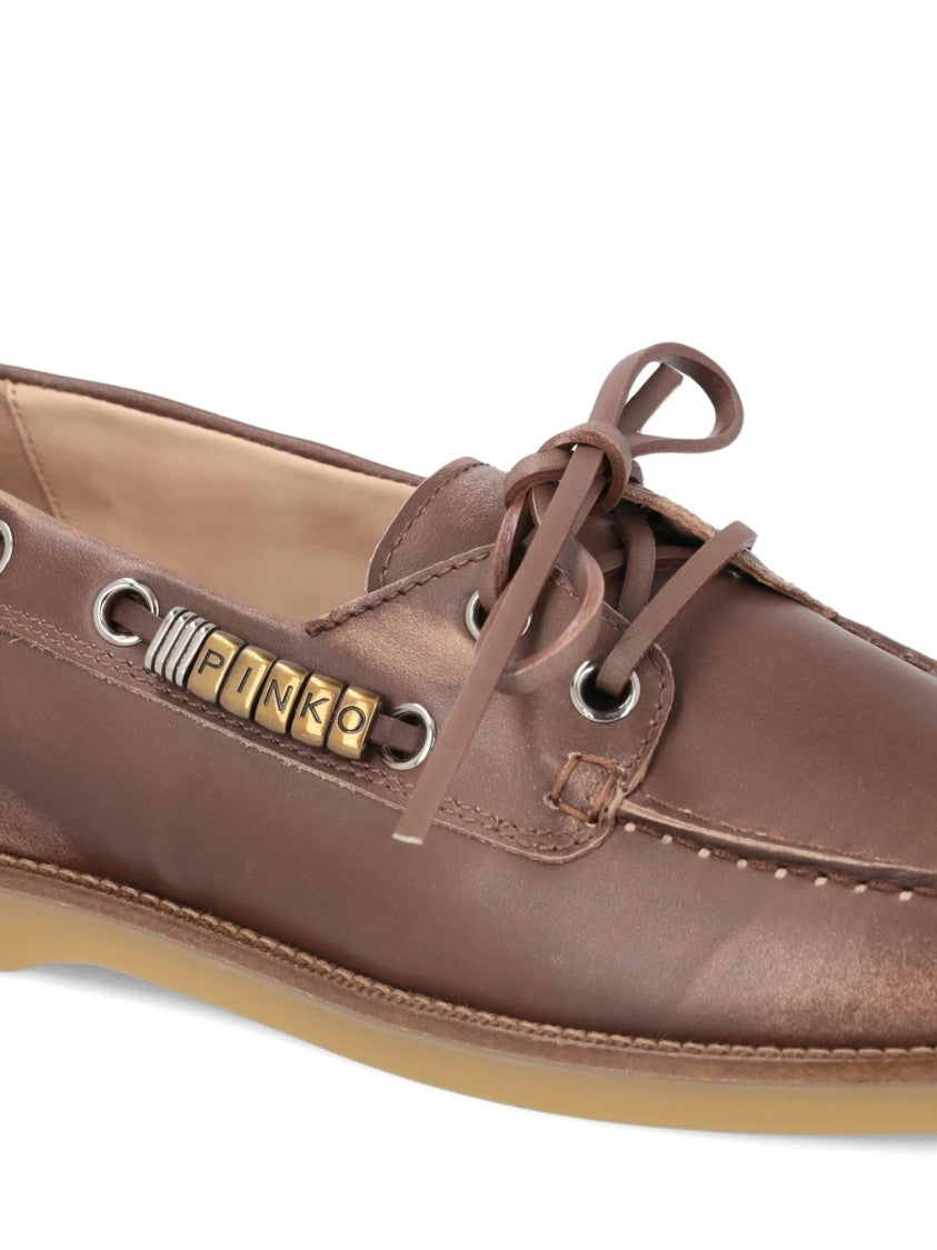 Pinko Brown Grace 01 Metallic Leather Loafers