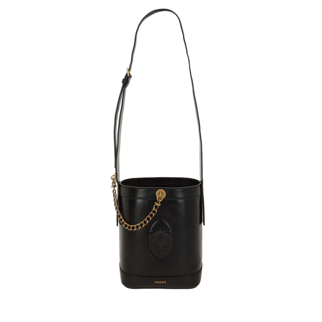 Versace Leather Bucket Bag With Antique-Finish Brass Hardware