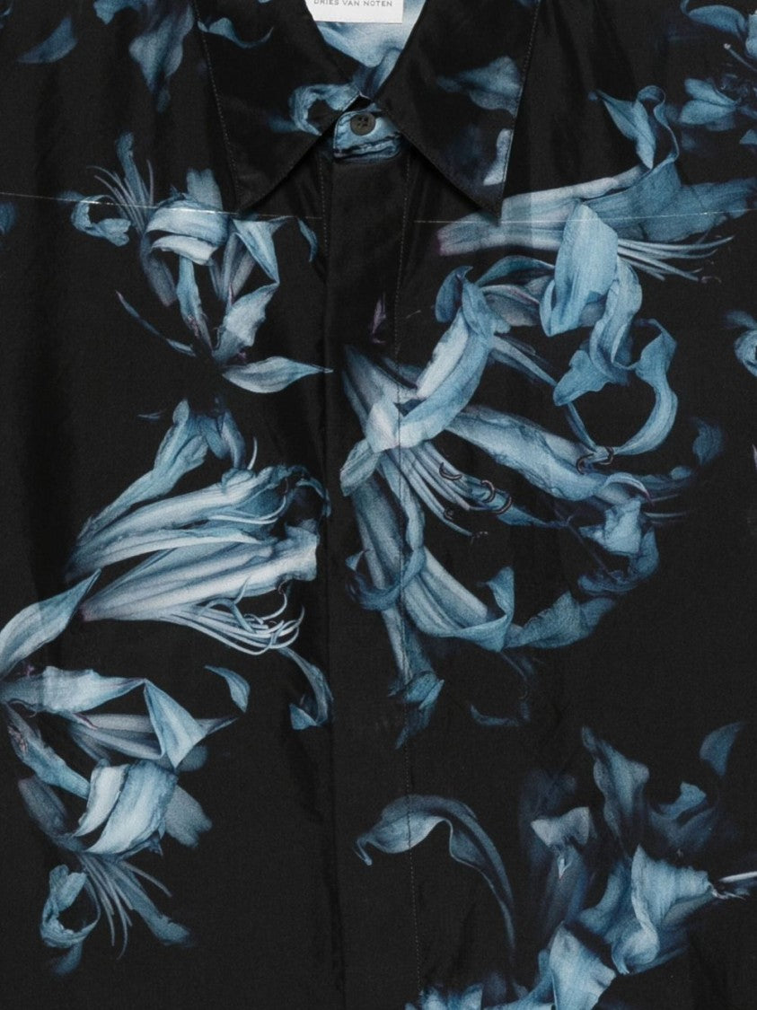 Dries Van Noten Blue All Over Floral Button Shirt