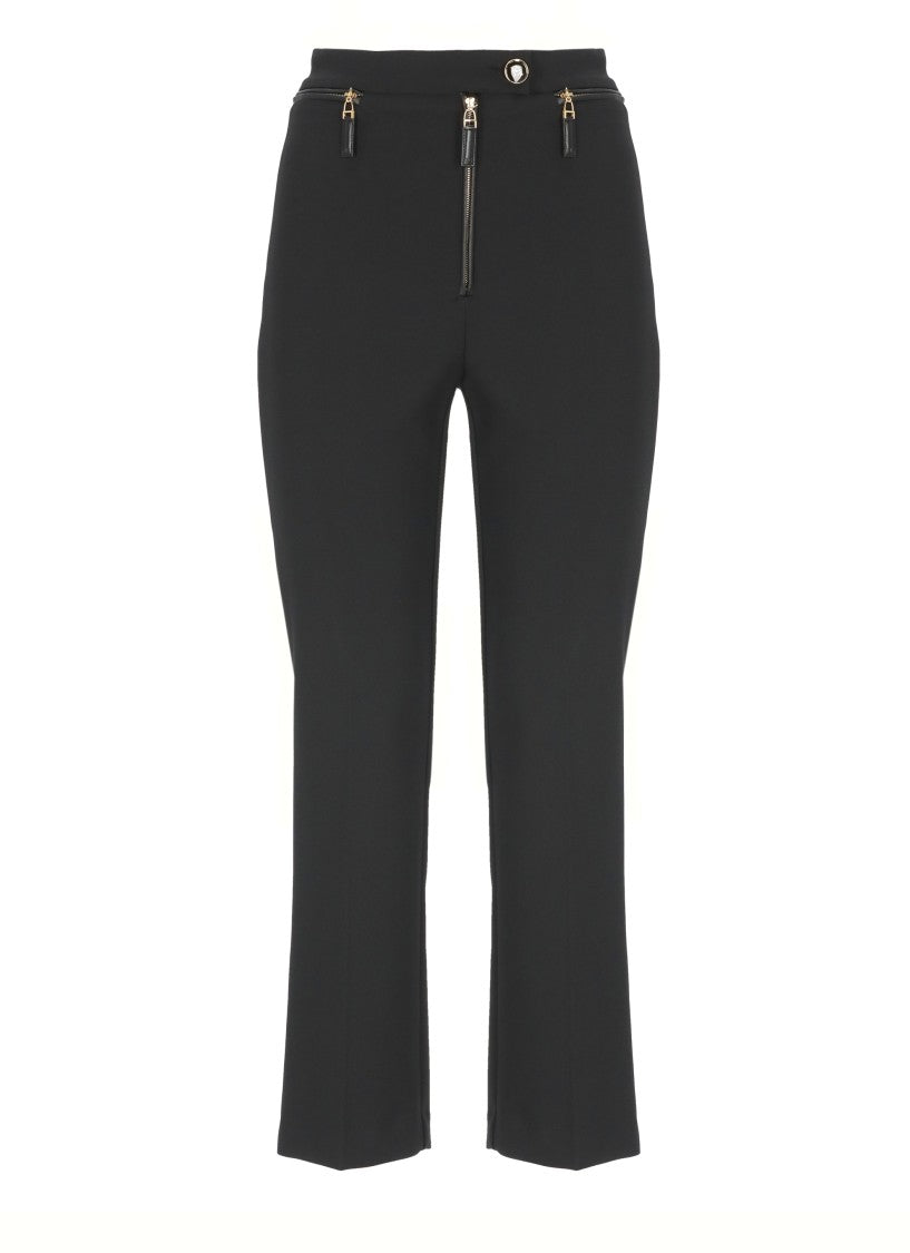 Elisabetta Franchi Straight-Leg Cropped Crepe Pants With Gold Accents