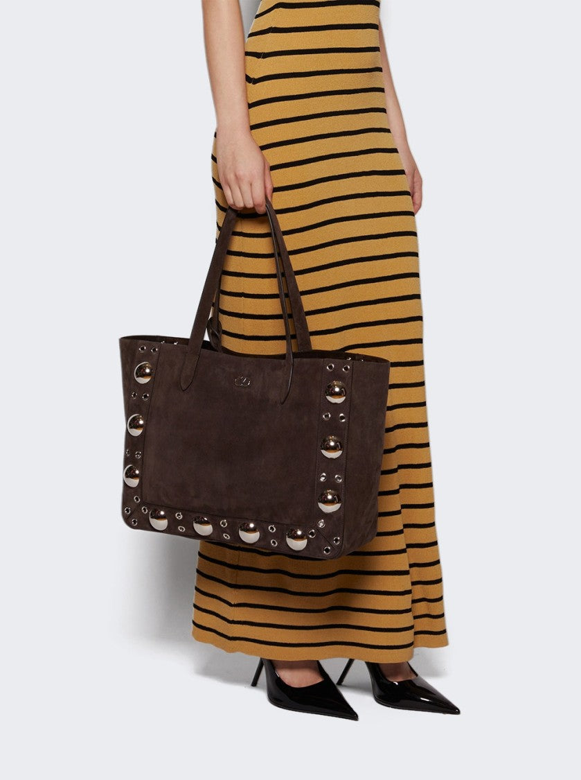 Valentino Garavani Medium Nellcôte Suede Shopping Tote Dark Brown