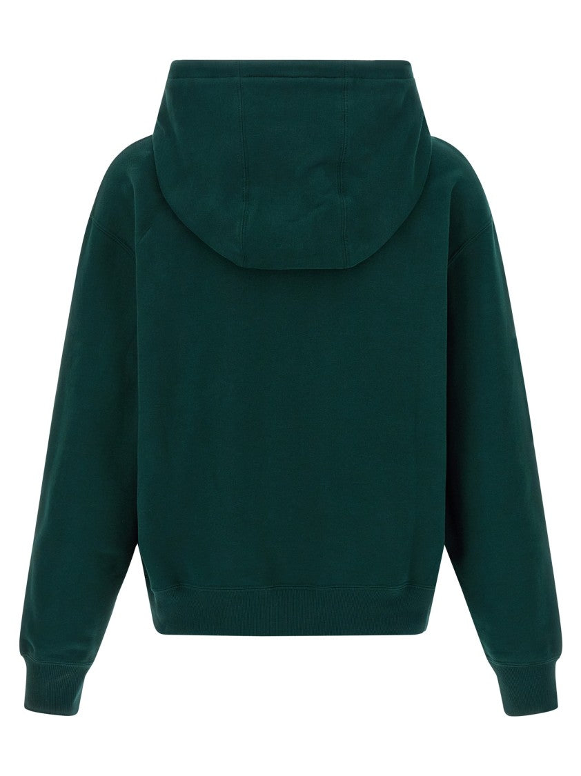 Saint Laurent Deep Green Fleece Cotton Hoodie With Tonal Embroidery