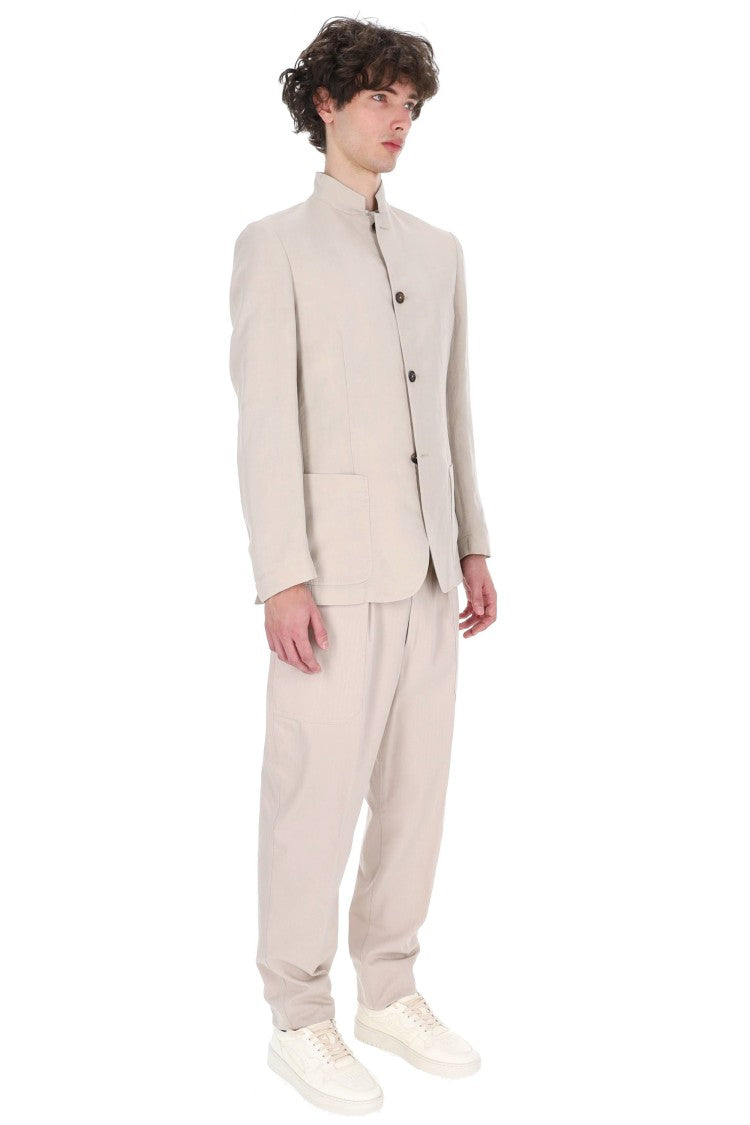 Eleventy Beige Mao Band Collar Lyocell-Linen Jacket
