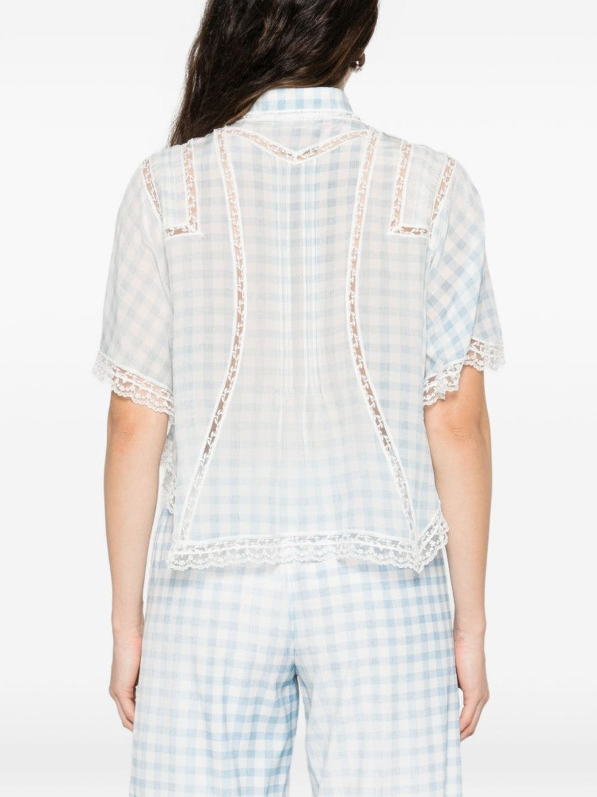 Ermanno Scervino Light Blue Silk Shirt With Sheer Panels And Lace Trim