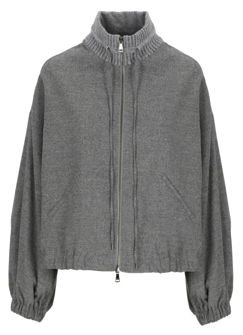 D. Exterior Grey Wool Bomber Jacket
