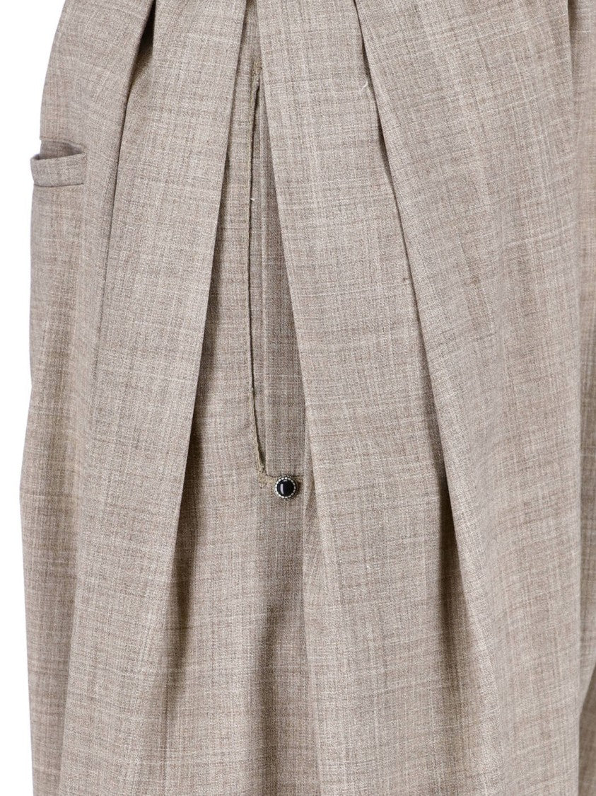 White Sand Beige Relaxed Tapered Textured Fabric Trousers