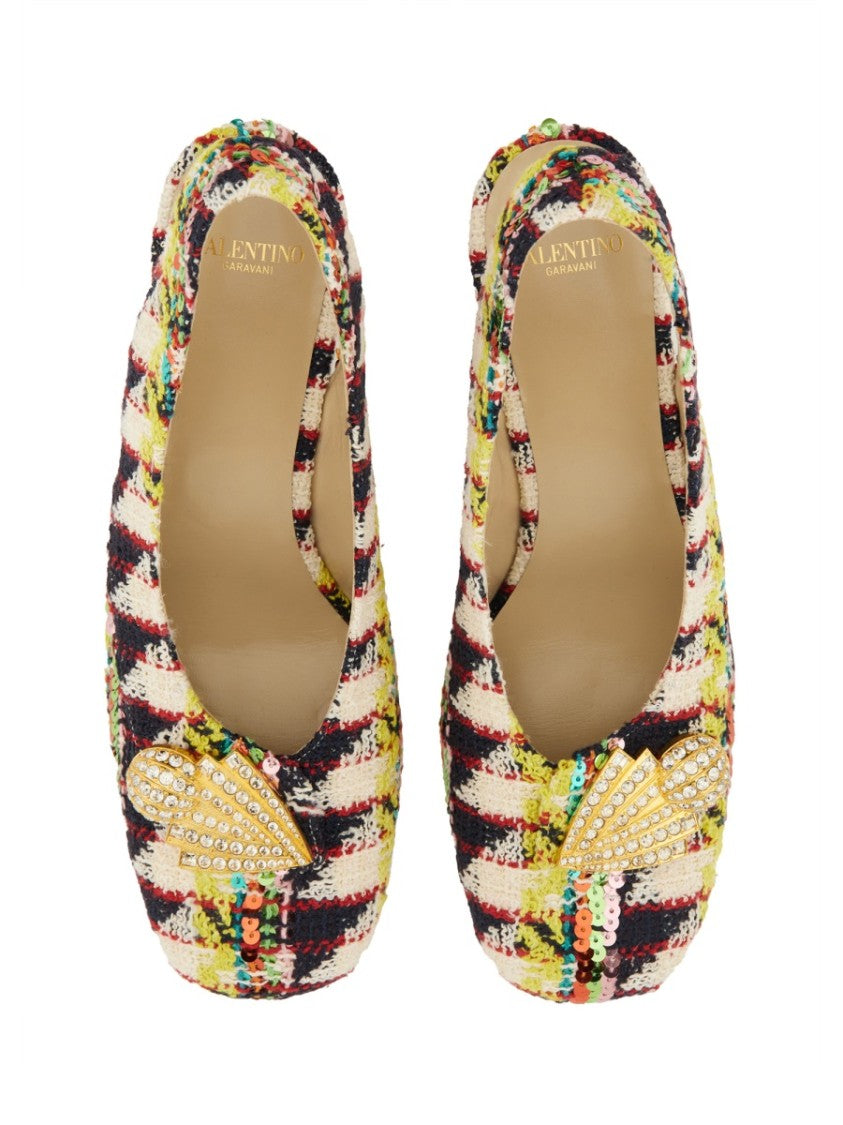 Valentino Garavani Tweed "Adamantine" Slingback Pumps