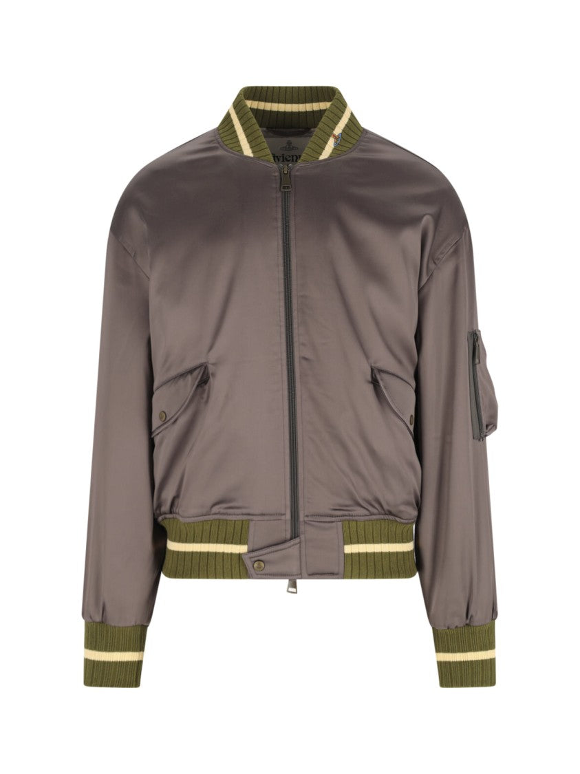 Vivienne Westwood Bomber-Style Grey Jacket With Ribbed Details