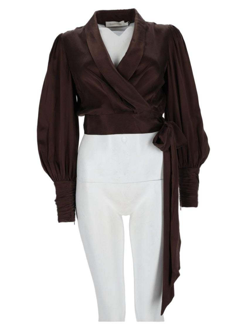 Zimmermann Puffed Sleeve Wrap Silk Blouse